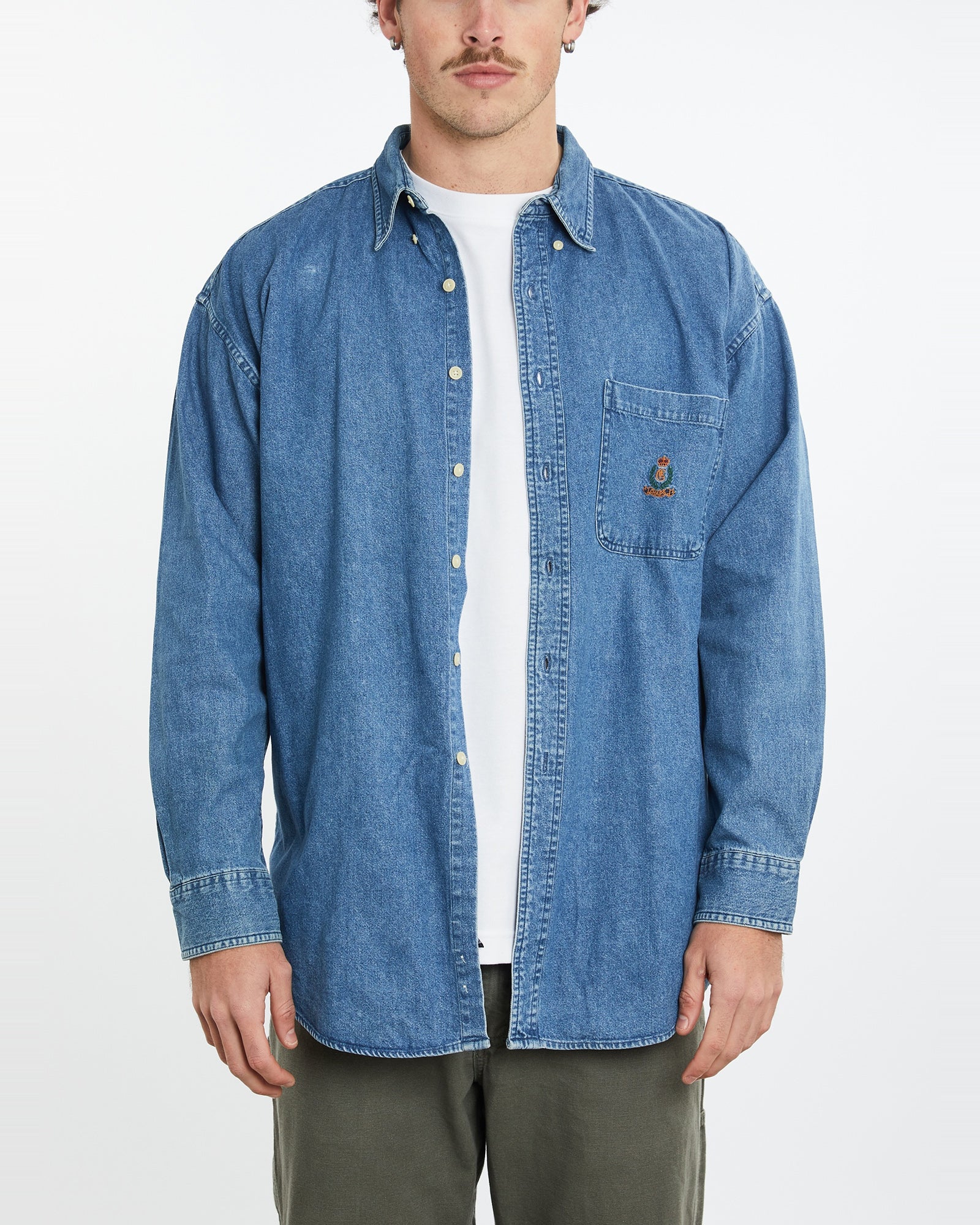 Vintage 90s Chaps Ralph Lauren Denim Button Up Shirt XL