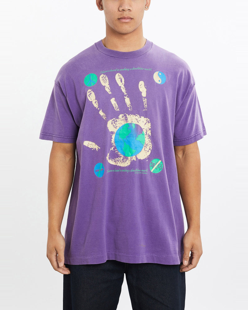 Vintage, 90s, Healthier, World, Tee, The Real Deal, size large, colour Purple, newtown, sydney, australia, thrift store, opshop, preloved, secondhand, sustainable, retro, antique, 70s, 80s, 90s, 2000s, 00s, fashion, clothing, streetwear, trendy, garment, style, boutique, store, shop, archive, sale, cheap, best, top, T-Shirts