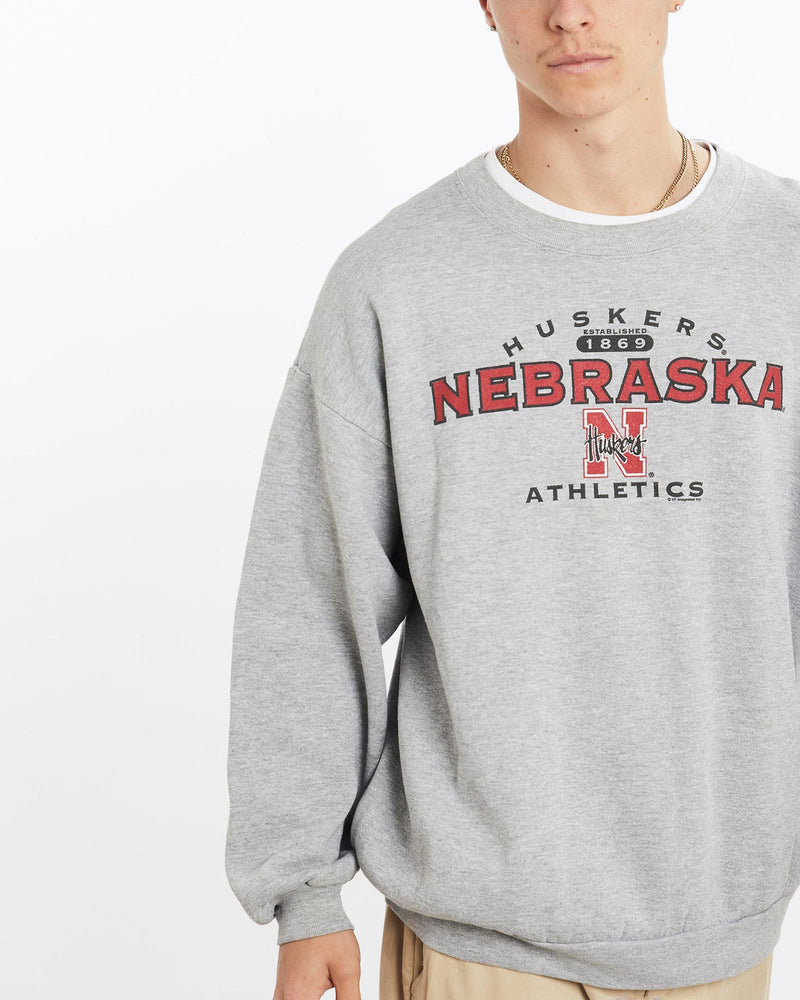 Vintage, NCAA, University, of, Nebraska, Huskers, Sweatshirt, The Real Deal, size large, colour Grey, newtown, sydney, australia, thrift store, opshop, preloved, secondhand, sustainable, retro, antique, 70s, 80s, 90s, 2000s, 00s, fashion, clothing, streetwear, trendy, garment, style, boutique, store, shop, archive, sale, cheap, best, top, Sweats and hoodies