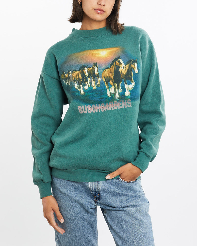 Vintage, 90s, Busch, Gardens, Horse, Wildlife, Sweatshirt, The Real Deal, size small, colour Green, newtown, sydney, australia, thrift store, opshop, preloved, secondhand, sustainable, retro, antique, 70s, 80s, 90s, 2000s, 00s, fashion, clothing, streetwear, trendy, garment, style, boutique, store, shop, archive, sale, cheap, best, top, Sweats and hoodies