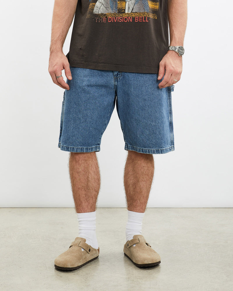 Vintage, Wrangler, Denim, Carpenter, Shorts, The Real Deal, size 34", colour Blue, newtown, sydney, australia, thrift store, opshop, preloved, secondhand, sustainable, retro, antique, 70s, 80s, 90s, 2000s, 00s, fashion, clothing, streetwear, trendy, garment, style, boutique, store, shop, archive, sale, cheap, best, top, Shorts