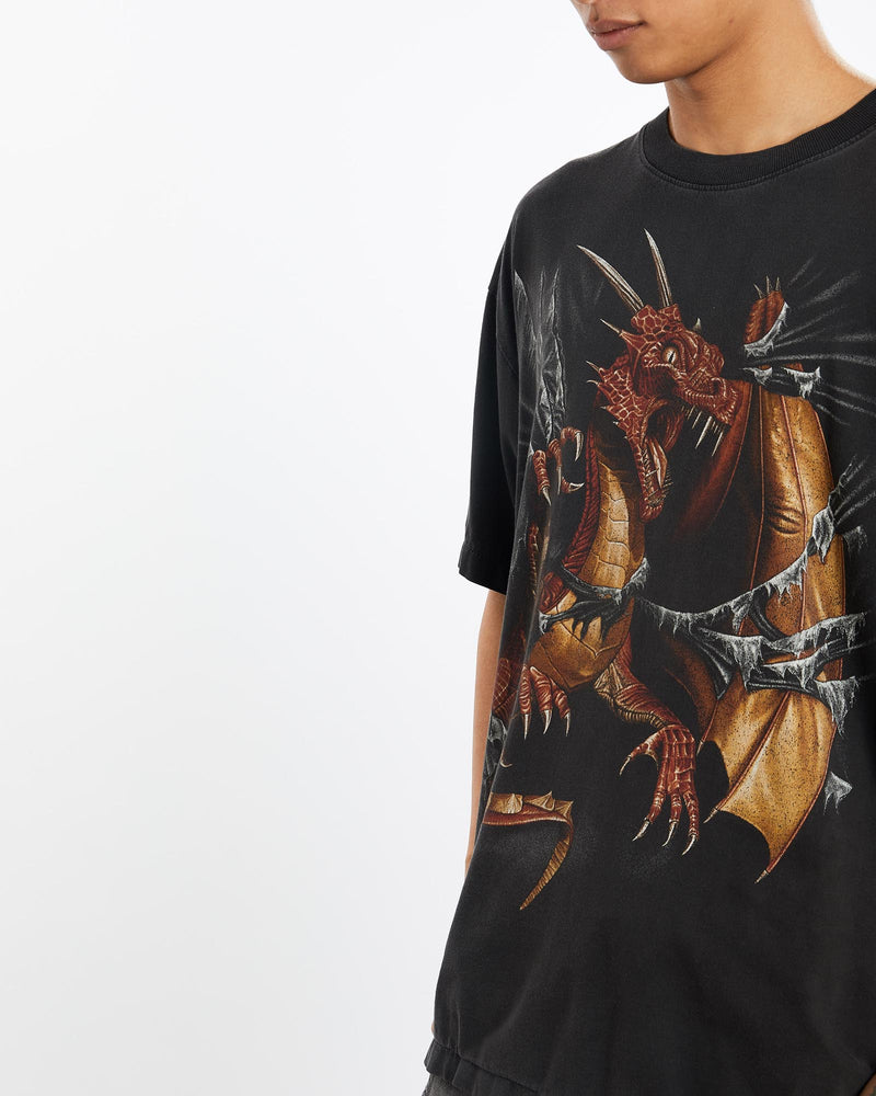 Vintage, 90s, Dragon, Tee, The Real Deal, size large, colour Black, newtown, sydney, australia, thrift store, opshop, preloved, secondhand, sustainable, retro, antique, 70s, 80s, 90s, 2000s, 00s, fashion, clothing, streetwear, trendy, garment, style, boutique, store, shop, archive, sale, cheap, best, top, T-Shirts