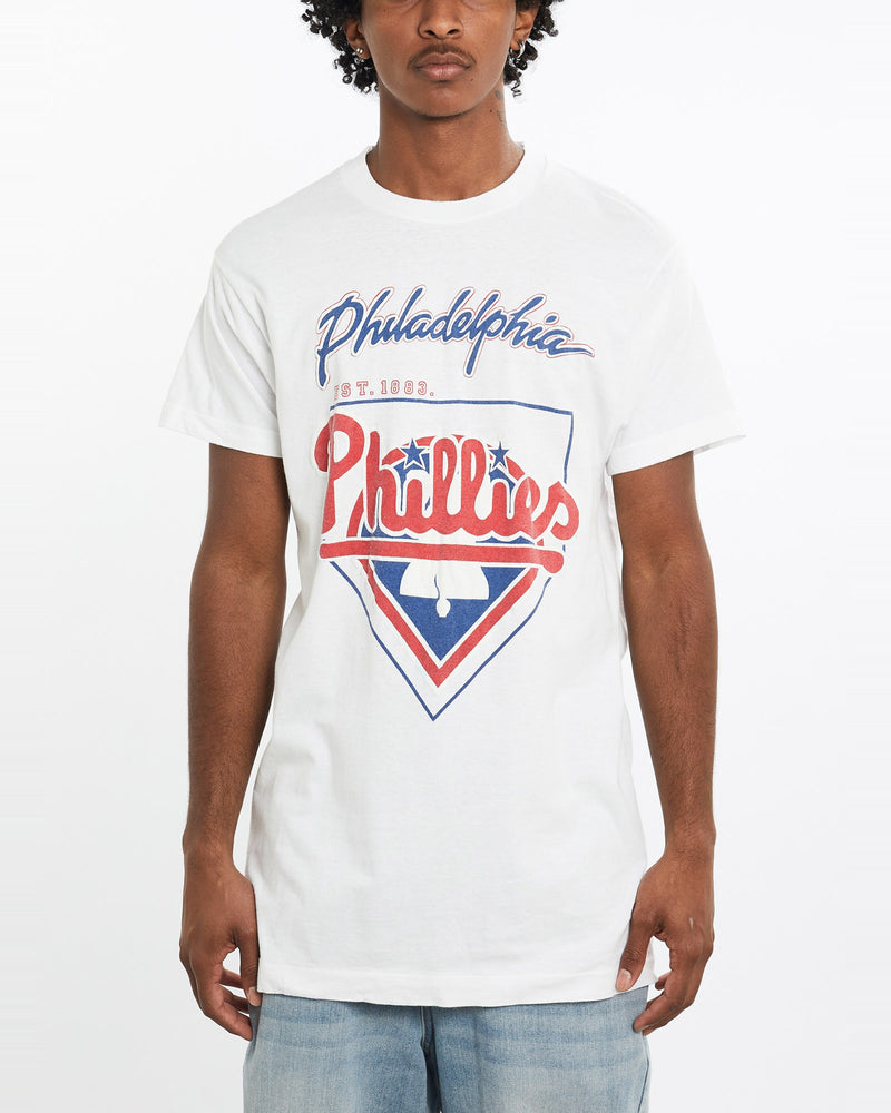 Vintage, 90s, MLB, Philadelphia, Phillies, Tee, The Real Deal, size large, colour White, newtown, sydney, australia, thrift store, opshop, preloved, secondhand, sustainable, retro, antique, 70s, 80s, 90s, 2000s, 00s, fashion, clothing, streetwear, trendy, garment, style, boutique, store, shop, archive, sale, cheap, best, top, T-Shirts