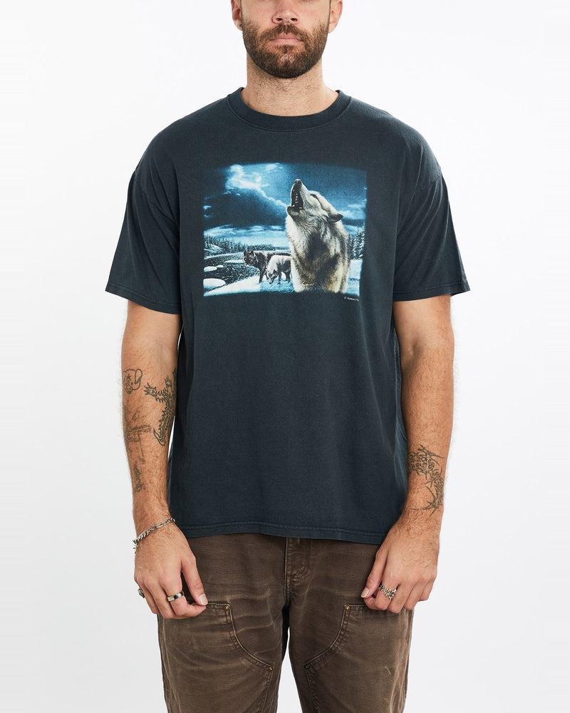 Vintage, Wolf, Wildlife, Tee, The Real Deal, size extra large, colour Navy, newtown, sydney, australia, thrift store, opshop, preloved, secondhand, sustainable, retro, antique, 70s, 80s, 90s, 2000s, 00s, fashion, clothing, streetwear, trendy, garment, style, boutique, store, shop, archive, sale, cheap, best, top, T-Shirts