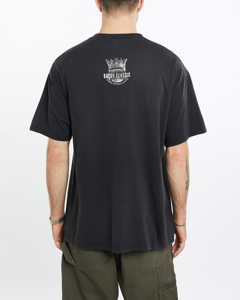 Vintage, NCAA, Bayou, Classic, Jaguars, vs, Tigers, Football, Tee, The Real Deal, size extra large, colour Black, newtown, sydney, australia, thrift store, opshop, preloved, secondhand, sustainable, retro, antique, 70s, 80s, 90s, 2000s, 00s, fashion, clothing, streetwear, trendy, garment, style, boutique, store, shop, archive, sale, cheap, best, top, T-Shirts