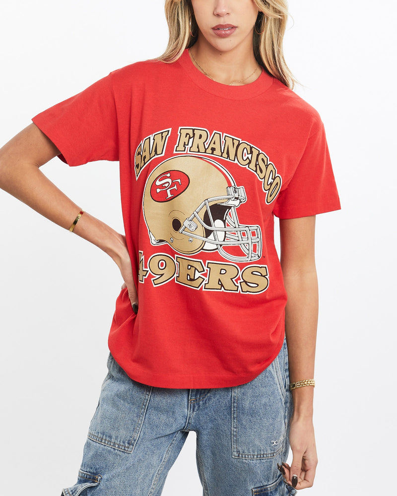 Vintage, 80s, NFL, San, Francisco, 49ers, Tee, The Real Deal, size extra small, colour Red, newtown, sydney, australia, thrift store, opshop, preloved, secondhand, sustainable, retro, antique, 70s, 80s, 90s, 2000s, 00s, fashion, clothing, streetwear, trendy, garment, style, boutique, store, shop, archive, sale, cheap, best, top, T-Shirts