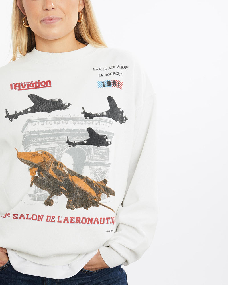 Vintage, 1991, Paris, Air, Show, Sweatshirt, The Real Deal, size medium, colour White, newtown, sydney, australia, thrift store, opshop, preloved, secondhand, sustainable, retro, antique, 70s, 80s, 90s, 2000s, 00s, fashion, clothing, streetwear, trendy, garment, style, boutique, store, shop, archive, sale, cheap, best, top, Sweats and hoodies