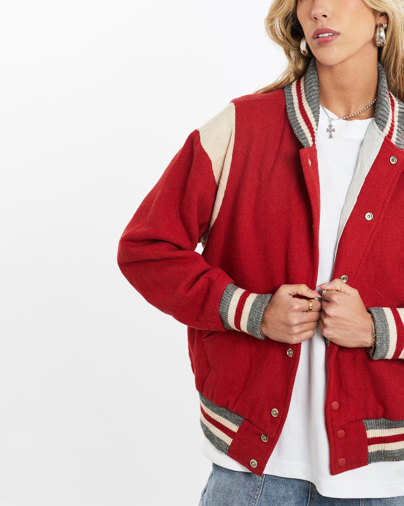 Vintage, 90s, Varsity, Jacket, The Real Deal, size small, colour Red, newtown, sydney, australia, thrift store, opshop, preloved, secondhand, sustainable, retro, antique, 70s, 80s, 90s, 2000s, 00s, fashion, clothing, streetwear, trendy, garment, style, boutique, store, shop, archive, sale, cheap, best, top, Jackets