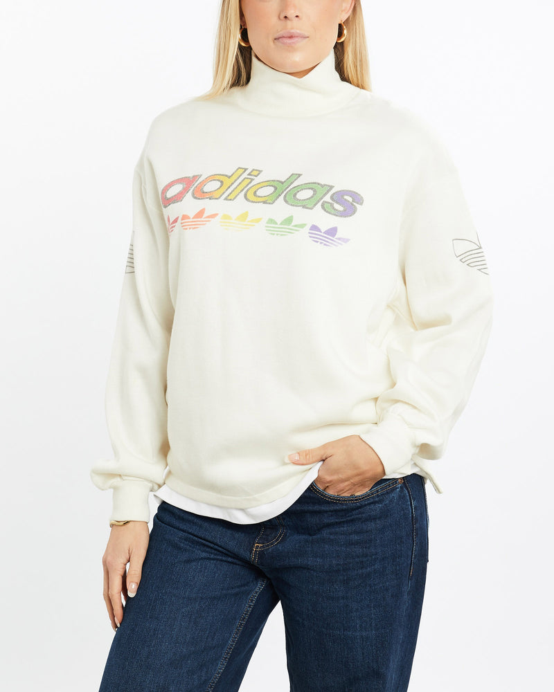 Vintage, 80s, Adidas, Mock, Neck, Sweatshirt, The Real Deal, size medium, colour Beige, newtown, sydney, australia, thrift store, opshop, preloved, secondhand, sustainable, retro, antique, 70s, 80s, 90s, 2000s, 00s, fashion, clothing, streetwear, trendy, garment, style, boutique, store, shop, archive, sale, cheap, best, top, Sweats and hoodies