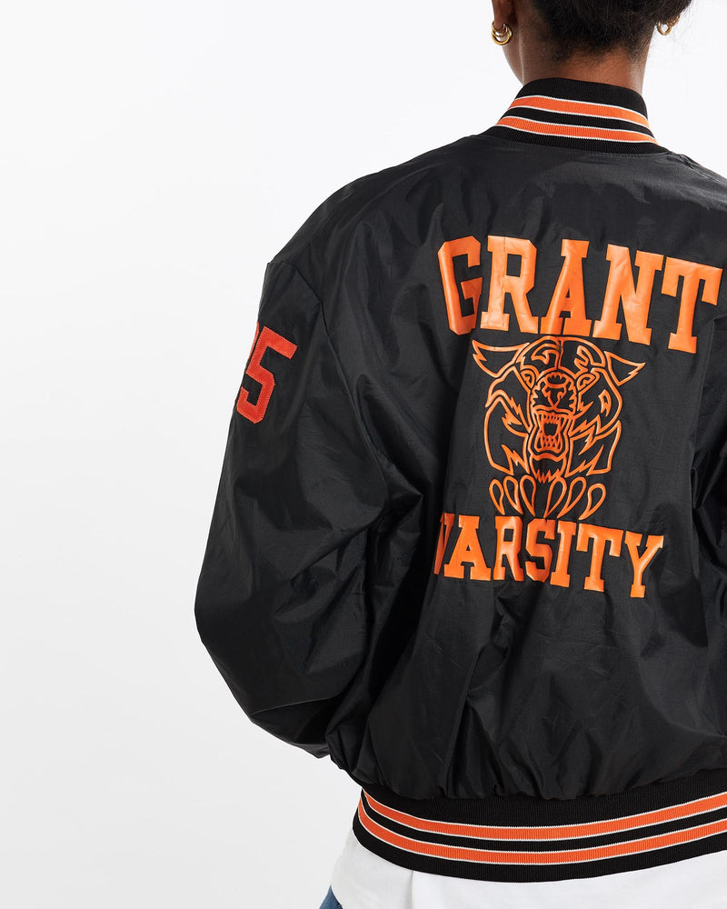 Vintage, 80s, Grant, Varsity, Bomber, Jacket, The Real Deal, size medium, colour Black, newtown, sydney, australia, thrift store, opshop, preloved, secondhand, sustainable, retro, antique, 70s, 80s, 90s, 2000s, 00s, fashion, clothing, streetwear, trendy, garment, style, boutique, store, shop, archive, sale, cheap, best, top, Jackets