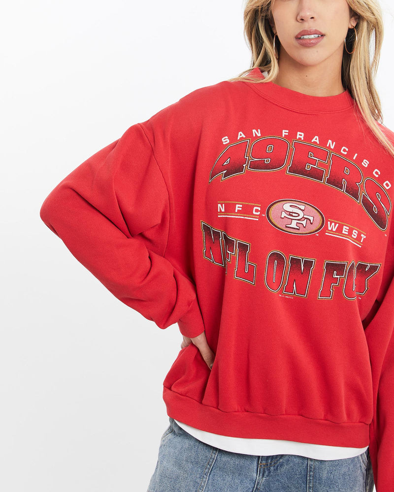 Vintage, 1996, NFL, San, Francisco, 49ers, Sweatshirt, The Real Deal, size small, colour Red, newtown, sydney, australia, thrift store, opshop, preloved, secondhand, sustainable, retro, antique, 70s, 80s, 90s, 2000s, 00s, fashion, clothing, streetwear, trendy, garment, style, boutique, store, shop, archive, sale, cheap, best, top, Sweats and hoodies