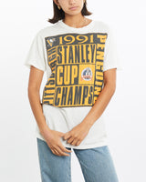 Vintage, 1991, NHL, Pittsburgh, Penguins, Tee, The Real Deal, size small, colour White, newtown, sydney, australia, thrift store, opshop, preloved, secondhand, sustainable, retro, antique, 70s, 80s, 90s, 2000s, 00s, fashion, clothing, streetwear, trendy, garment, style, boutique, store, shop, archive, sale, cheap, best, top, T-Shirts