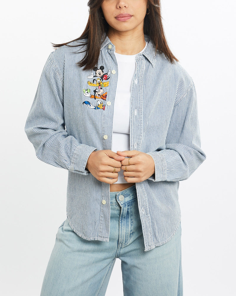 Vintage, 90s, Disney, Mickey, Mouse, Button, Up, Shirt, The Real Deal, size double extra small, colour Blue, newtown, sydney, australia, thrift store, opshop, preloved, secondhand, sustainable, retro, antique, 70s, 80s, 90s, 2000s, 00s, fashion, clothing, streetwear, trendy, garment, style, boutique, store, shop, archive, sale, cheap, best, top, Shirts