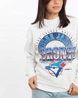 Vintage, 1995, MLB, Toronto, Blue, Jays, Sweatshirt, The Real Deal, size double extra small, colour White, newtown, sydney, australia, thrift store, opshop, preloved, secondhand, sustainable, retro, antique, 70s, 80s, 90s, 2000s, 00s, fashion, clothing, streetwear, trendy, garment, style, boutique, store, shop, archive, sale, cheap, best, top, Sweats and hoodies