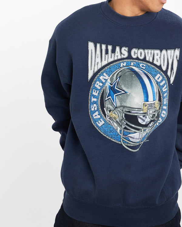 Vintage, 1995, NFL, Dallas, Cowboys, Sweatshirt, The Real Deal, size large, colour Navy, newtown, sydney, australia, thrift store, opshop, preloved, secondhand, sustainable, retro, antique, 70s, 80s, 90s, 2000s, 00s, fashion, clothing, streetwear, trendy, garment, style, boutique, store, shop, archive, sale, cheap, best, top, Sweats and hoodies