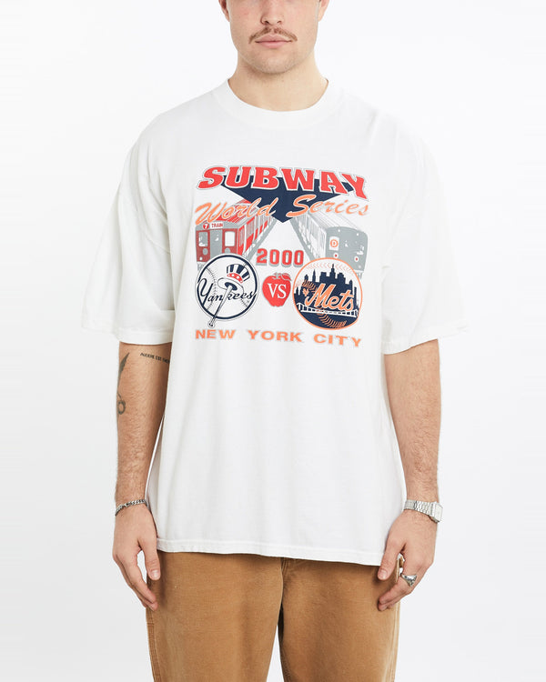 Vintage, Yankees, vs, Mets, Subway, World, Series, Tee, The Real Deal, size extra large, colour White, newtown, sydney, australia, thrift store, opshop, preloved, secondhand, sustainable, retro, antique, 70s, 80s, 90s, 2000s, 00s, fashion, clothing, streetwear, trendy, garment, style, boutique, store, shop, archive, sale, cheap, best, top, T-Shirts