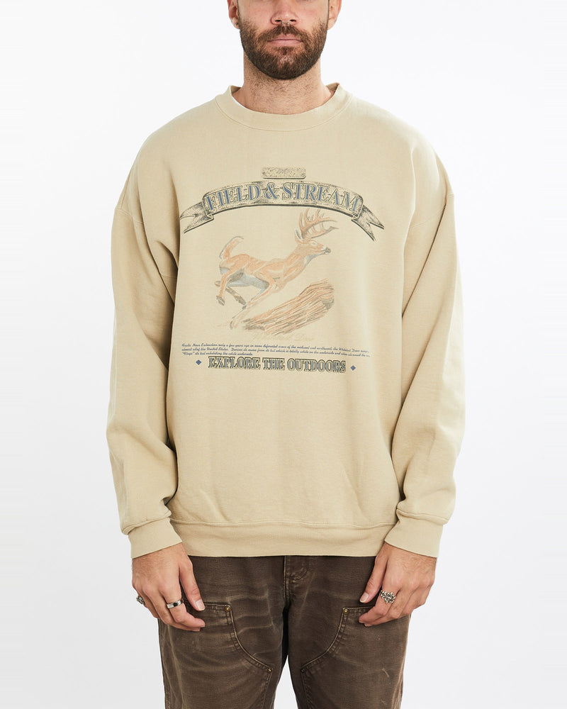 Vintage, 90s, Field, &, Stream, Deer, Wildlife, Sweatshirt, The Real Deal, size double extra large, colour Beige, newtown, sydney, australia, thrift store, opshop, preloved, secondhand, sustainable, retro, antique, 70s, 80s, 90s, 2000s, 00s, fashion, clothing, streetwear, trendy, garment, style, boutique, store, shop, archive, sale, cheap, best, top, Sweats and hoodies