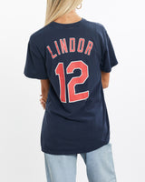 Vintage, MLB, Cleveland, Indians, Tee, The Real Deal, size extra small, colour Navy, newtown, sydney, australia, thrift store, opshop, preloved, secondhand, sustainable, retro, antique, 70s, 80s, 90s, 2000s, 00s, fashion, clothing, streetwear, trendy, garment, style, boutique, store, shop, archive, sale, cheap, best, top, T-Shirts