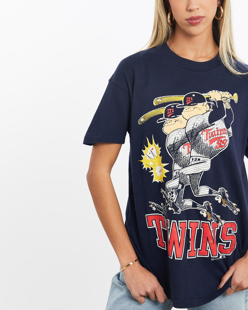 Vintage, 1991, MLB, Minnesota, Twins, Tee, The Real Deal, size extra small, colour Navy, newtown, sydney, australia, thrift store, opshop, preloved, secondhand, sustainable, retro, antique, 70s, 80s, 90s, 2000s, 00s, fashion, clothing, streetwear, trendy, garment, style, boutique, store, shop, archive, sale, cheap, best, top, T-Shirts