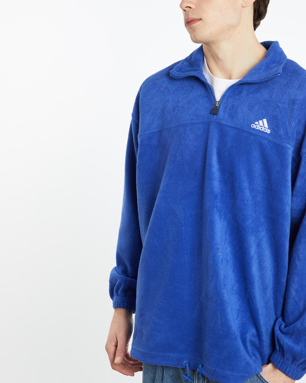 Vintage, 90s, Adidas, Quarter, Zip, Fleece, Sweatshirt, The Real Deal, size extra large, colour Blue, newtown, sydney, australia, thrift store, opshop, preloved, secondhand, sustainable, retro, antique, 70s, 80s, 90s, 2000s, 00s, fashion, clothing, streetwear, trendy, garment, style, boutique, store, shop, archive, sale, cheap, best, top, Sweats and hoodies