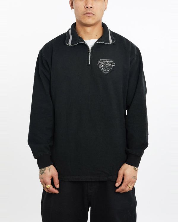 Vintage, Harley, Davidson, Quarter, Zip, Sweatshirt, The Real Deal, size extra large, colour Black, newtown, sydney, australia, thrift store, opshop, preloved, secondhand, sustainable, retro, antique, 70s, 80s, 90s, 2000s, 00s, fashion, clothing, streetwear, trendy, garment, style, boutique, store, shop, archive, sale, cheap, best, top, Sweats and hoodies