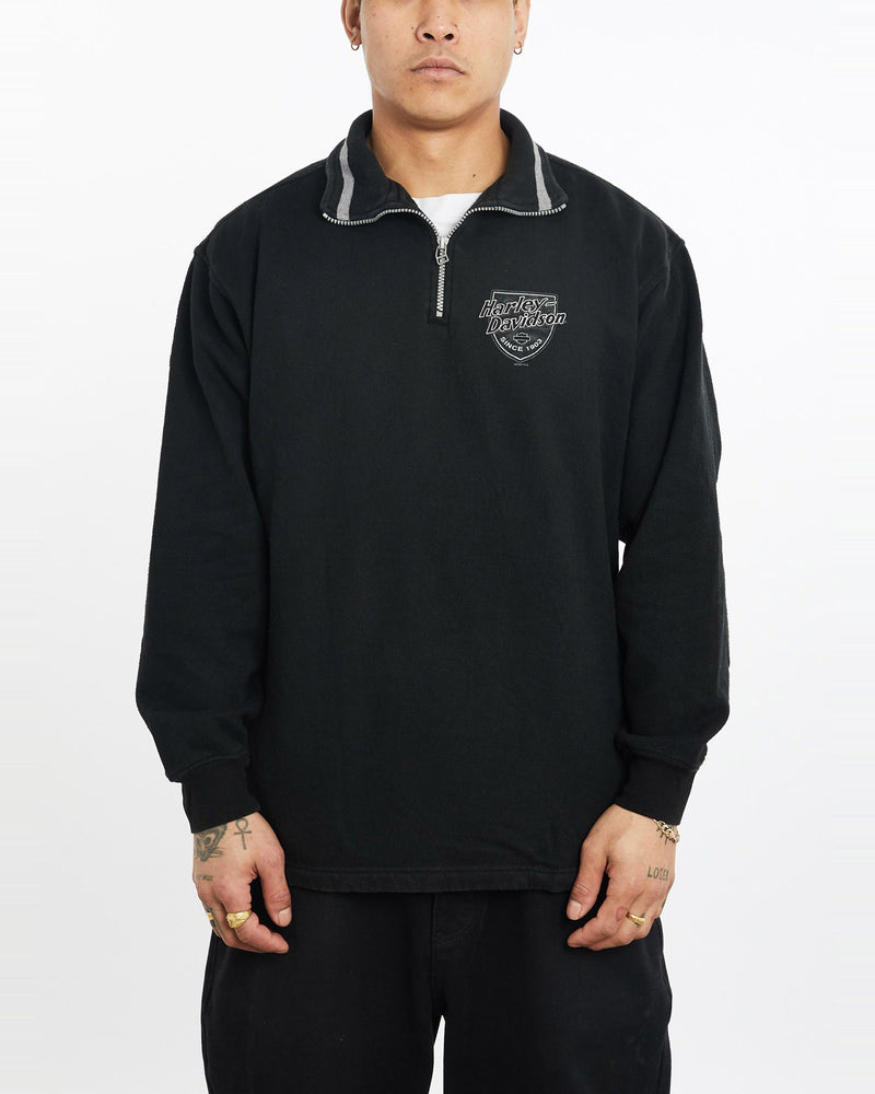 Vintage, Harley, Davidson, Quarter, Zip, Sweatshirt, The Real Deal, size extra large, colour Black, newtown, sydney, australia, thrift store, opshop, preloved, secondhand, sustainable, retro, antique, 70s, 80s, 90s, 2000s, 00s, fashion, clothing, streetwear, trendy, garment, style, boutique, store, shop, archive, sale, cheap, best, top, Sweats and hoodies