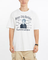 Vintage, 90s, Happy, 70th, Birthday, Lorraine', Tee, The Real Deal, size large, colour White, newtown, sydney, australia, thrift store, opshop, preloved, secondhand, sustainable, retro, antique, 70s, 80s, 90s, 2000s, 00s, fashion, clothing, streetwear, trendy, garment, style, boutique, store, shop, archive, sale, cheap, best, top, T-Shirts