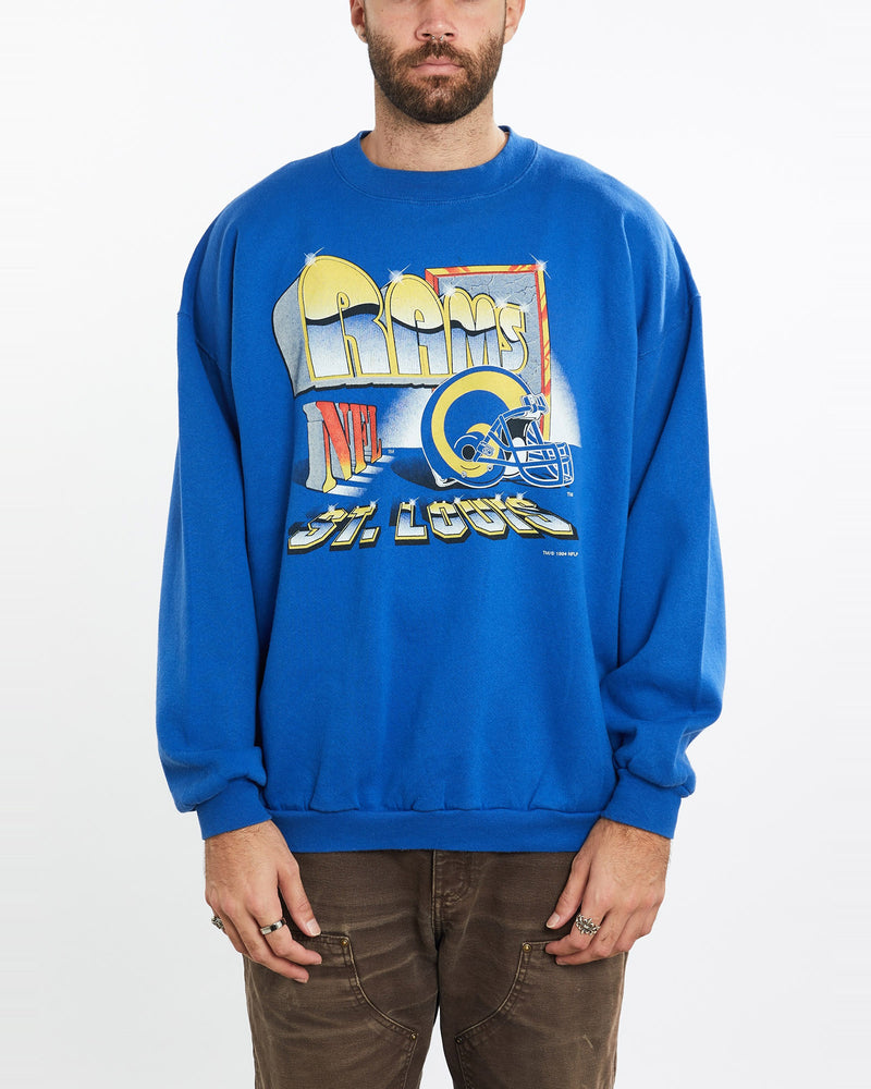 Vintage, 1994, NFL, St., Louis, Rams, Sweatshirt, The Real Deal, size extra large, colour Blue, newtown, sydney, australia, thrift store, opshop, preloved, secondhand, sustainable, retro, antique, 70s, 80s, 90s, 2000s, 00s, fashion, clothing, streetwear, trendy, garment, style, boutique, store, shop, archive, sale, cheap, best, top, Sweats and hoodies