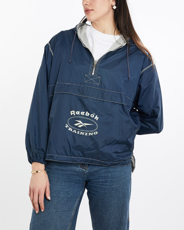 Vintage, 90s, Reebok, Windbreaker, Jacket, The Real Deal, size small, colour Navy, newtown, sydney, australia, thrift store, opshop, preloved, secondhand, sustainable, retro, antique, 70s, 80s, 90s, 2000s, 00s, fashion, clothing, streetwear, trendy, garment, style, boutique, store, shop, archive, sale, cheap, best, top, Jackets