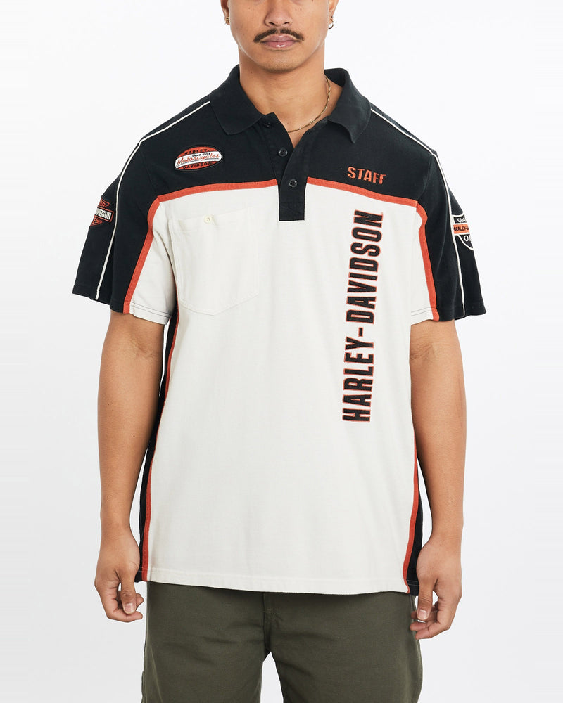 Vintage, Harley, Davidson, Polo, Shirt, The Real Deal, size large, colour Multicolour, newtown, sydney, australia, thrift store, opshop, preloved, secondhand, sustainable, retro, antique, 70s, 80s, 90s, 2000s, 00s, fashion, clothing, streetwear, trendy, garment, style, boutique, store, shop, archive, sale, cheap, best, top, Shirts