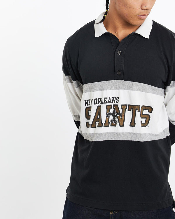 Vintage, 90s, NFL, New, Orleans, Saints, Rugby, Shirt, The Real Deal, size large, colour Multicolour, newtown, sydney, australia, thrift store, opshop, preloved, secondhand, sustainable, retro, antique, 70s, 80s, 90s, 2000s, 00s, fashion, clothing, streetwear, trendy, garment, style, boutique, store, shop, archive, sale, cheap, best, top, Shirts