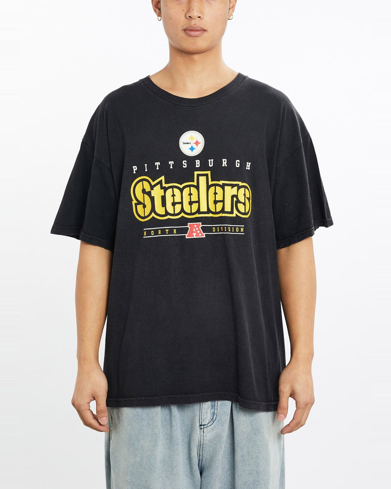 Vintage, NFL, Pittsburgh, Steelers, Tee, The Real Deal, size large, colour Black, newtown, sydney, australia, thrift store, opshop, preloved, secondhand, sustainable, retro, antique, 70s, 80s, 90s, 2000s, 00s, fashion, clothing, streetwear, trendy, garment, style, boutique, store, shop, archive, sale, cheap, best, top, T-Shirts