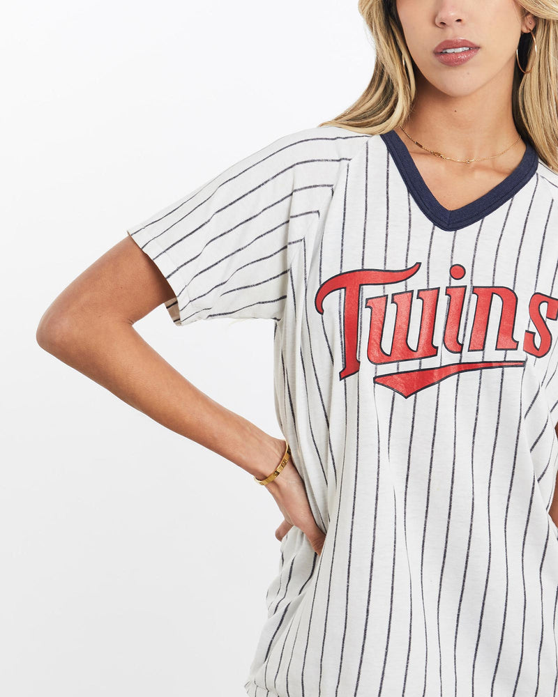 Vintage, 80s, MLB, Minnesota, Twins, Jersey, The Real Deal, size extra small, colour Multicolour, newtown, sydney, australia, thrift store, opshop, preloved, secondhand, sustainable, retro, antique, 70s, 80s, 90s, 2000s, 00s, fashion, clothing, streetwear, trendy, garment, style, boutique, store, shop, archive, sale, cheap, best, top, T-Shirts
