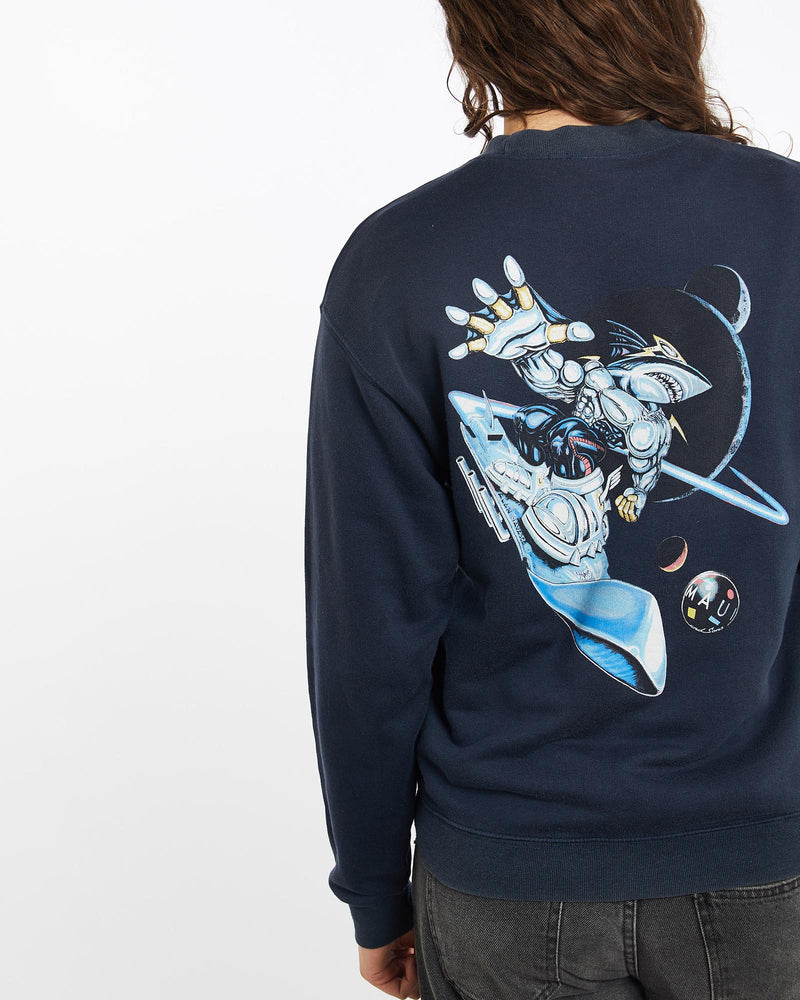 Vintage, 90s, Maui, &, Sons, Spaceboarding, Sweatshirt, The Real Deal, size small, colour Navy, newtown, sydney, australia, thrift store, opshop, preloved, secondhand, sustainable, retro, antique, 70s, 80s, 90s, 2000s, 00s, fashion, clothing, streetwear, trendy, garment, style, boutique, store, shop, archive, sale, cheap, best, top, Sweats and hoodies