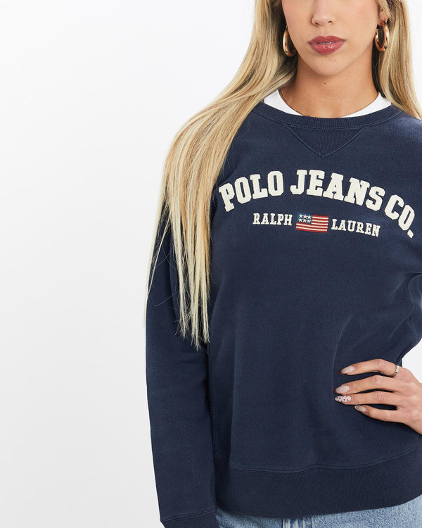 Vintage, 90s, Ralph, Lauren, Polo, Jeans, Co., Sweatshirt, The Real Deal, size double extra small, colour Navy, newtown, sydney, australia, thrift store, opshop, preloved, secondhand, sustainable, retro, antique, 70s, 80s, 90s, 2000s, 00s, fashion, clothing, streetwear, trendy, garment, style, boutique, store, shop, archive, sale, cheap, best, top, Sweats and hoodies