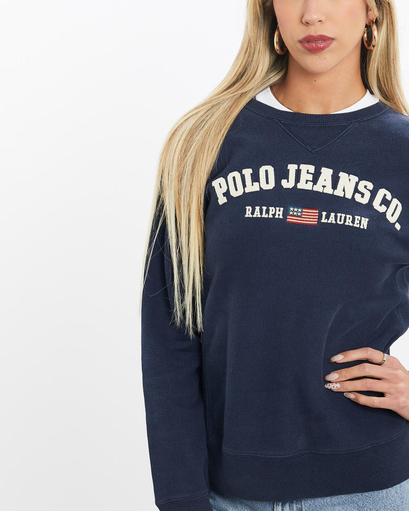 Vintage, 90s, Ralph, Lauren, Polo, Jeans, Co., Sweatshirt, The Real Deal, size double extra small, colour Navy, newtown, sydney, australia, thrift store, opshop, preloved, secondhand, sustainable, retro, antique, 70s, 80s, 90s, 2000s, 00s, fashion, clothing, streetwear, trendy, garment, style, boutique, store, shop, archive, sale, cheap, best, top, Sweats and hoodies