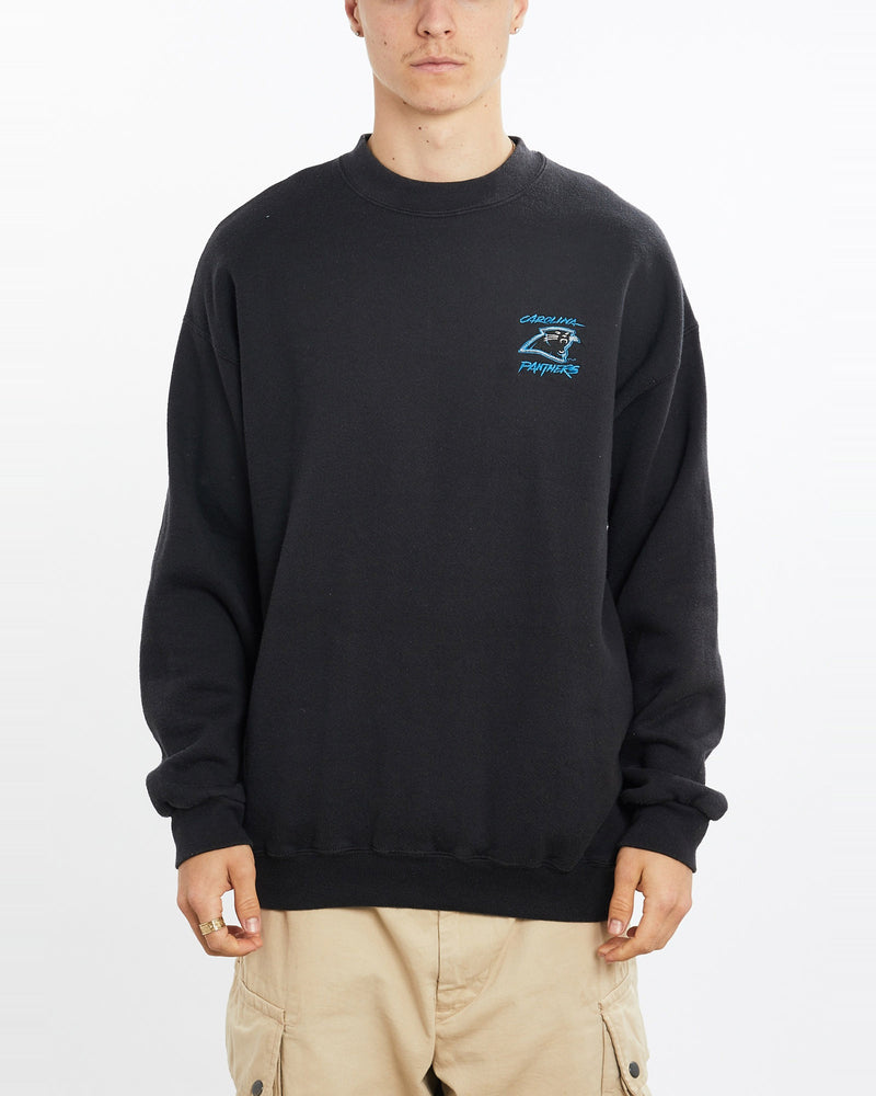 Vintage, 90s, NFL, Carolina, Panthers, Sweatshirt, The Real Deal, size large, colour Black, newtown, sydney, australia, thrift store, opshop, preloved, secondhand, sustainable, retro, antique, 70s, 80s, 90s, 2000s, 00s, fashion, clothing, streetwear, trendy, garment, style, boutique, store, shop, archive, sale, cheap, best, top, Sweats and hoodies