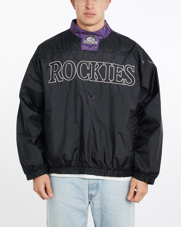Vintage, 90s, MLB, Colorado, Rockies, Windbreaker, Jacket, The Real Deal, size double extra large, colour Black, newtown, sydney, australia, thrift store, opshop, preloved, secondhand, sustainable, retro, antique, 70s, 80s, 90s, 2000s, 00s, fashion, clothing, streetwear, trendy, garment, style, boutique, store, shop, archive, sale, cheap, best, top, Jackets