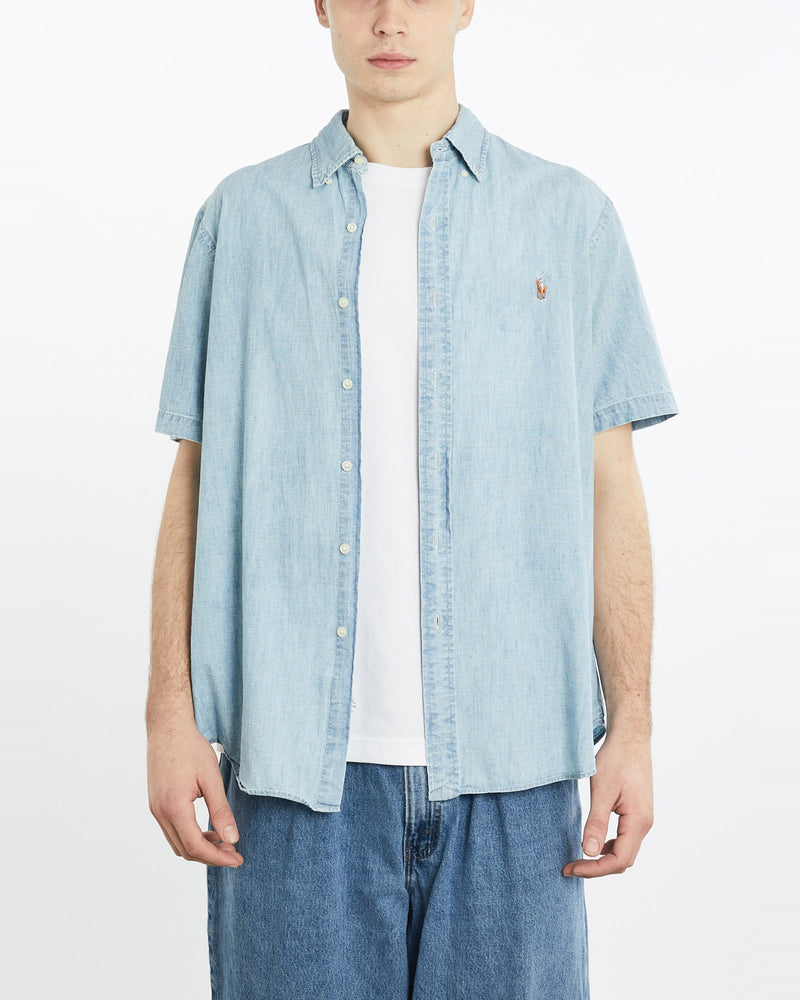 Vintage, Polo, Ralph, Lauren, Short, Sleeve, Button, Up, Shirt, The Real Deal, size extra large, colour Blue, newtown, sydney, australia, thrift store, opshop, preloved, secondhand, sustainable, retro, antique, 70s, 80s, 90s, 2000s, 00s, fashion, clothing, streetwear, trendy, garment, style, boutique, store, shop, archive, sale, cheap, best, top, Shirts