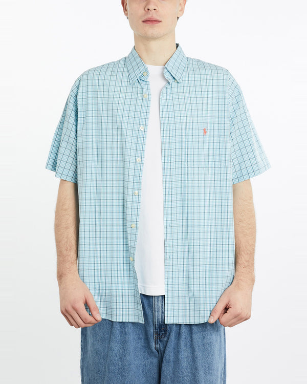 Vintage, 90s, Polo, Ralph, Lauren, Short, Sleeve, Button, Up, Shirt, The Real Deal, size extra large, colour Blue, newtown, sydney, australia, thrift store, opshop, preloved, secondhand, sustainable, retro, antique, 70s, 80s, 90s, 2000s, 00s, fashion, clothing, streetwear, trendy, garment, style, boutique, store, shop, archive, sale, cheap, best, top, Shirts