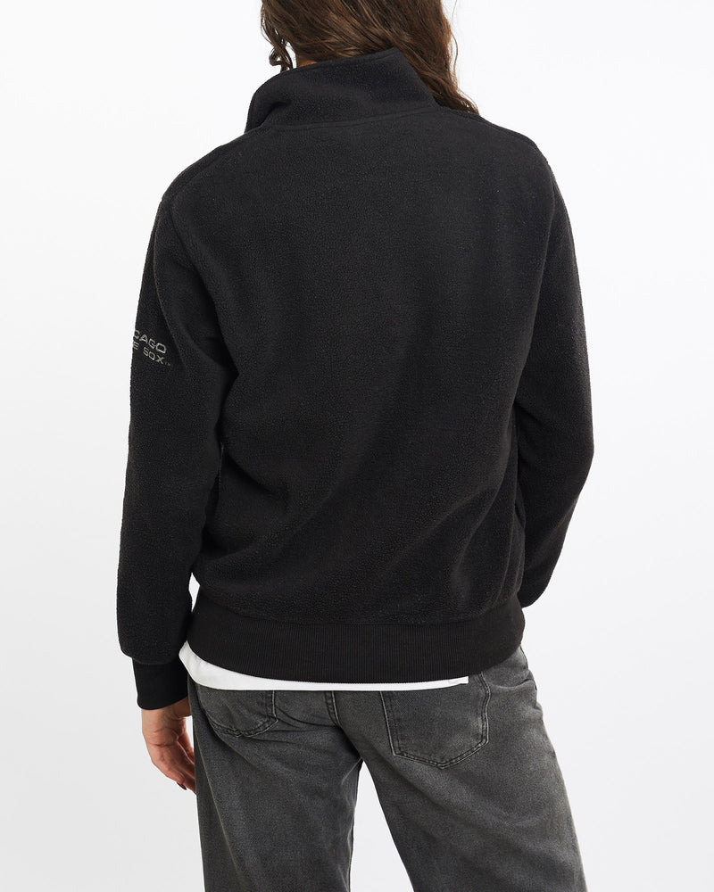 Vintage, MLB, Chicago, White, Sox, Quarter, Zip, Fleece, Sweatshirt, The Real Deal, size medium, colour Black, newtown, sydney, australia, thrift store, opshop, preloved, secondhand, sustainable, retro, antique, 70s, 80s, 90s, 2000s, 00s, fashion, clothing, streetwear, trendy, garment, style, boutique, store, shop, archive, sale, cheap, best, top, Sweats and hoodies