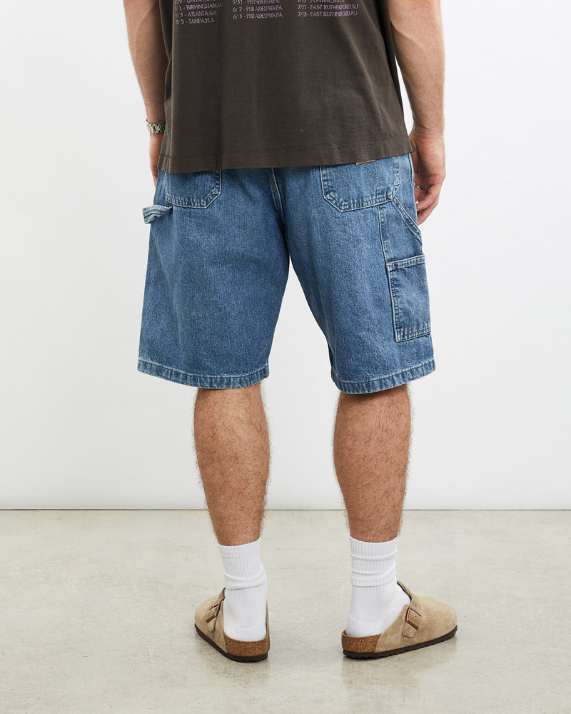 Vintage, Wrangler, Denim, Carpenter, Shorts, The Real Deal, size 34", colour Blue, newtown, sydney, australia, thrift store, opshop, preloved, secondhand, sustainable, retro, antique, 70s, 80s, 90s, 2000s, 00s, fashion, clothing, streetwear, trendy, garment, style, boutique, store, shop, archive, sale, cheap, best, top, Shorts