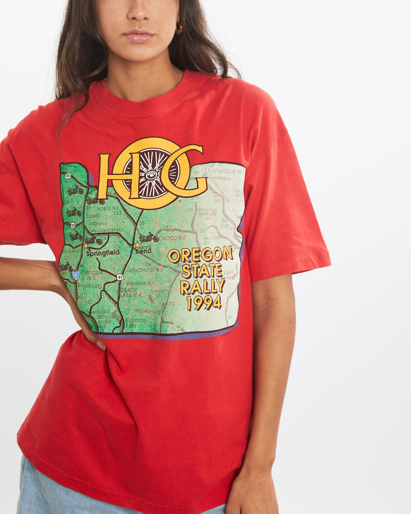 Vintage, 1994, Harley, Davidson, Owners, Group, Rally, Tee, The Real Deal, size small, colour Red, newtown, sydney, australia, thrift store, opshop, preloved, secondhand, sustainable, retro, antique, 70s, 80s, 90s, 2000s, 00s, fashion, clothing, streetwear, trendy, garment, style, boutique, store, shop, archive, sale, cheap, best, top, T-Shirts