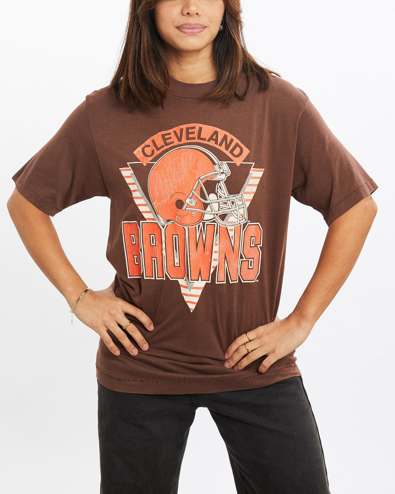 Vintage, 80s, NFL, Cleveland, Browns, Tee, The Real Deal, size extra small, colour Black, newtown, sydney, australia, thrift store, opshop, preloved, secondhand, sustainable, retro, antique, 70s, 80s, 90s, 2000s, 00s, fashion, clothing, streetwear, trendy, garment, style, boutique, store, shop, archive, sale, cheap, best, top, T-Shirts