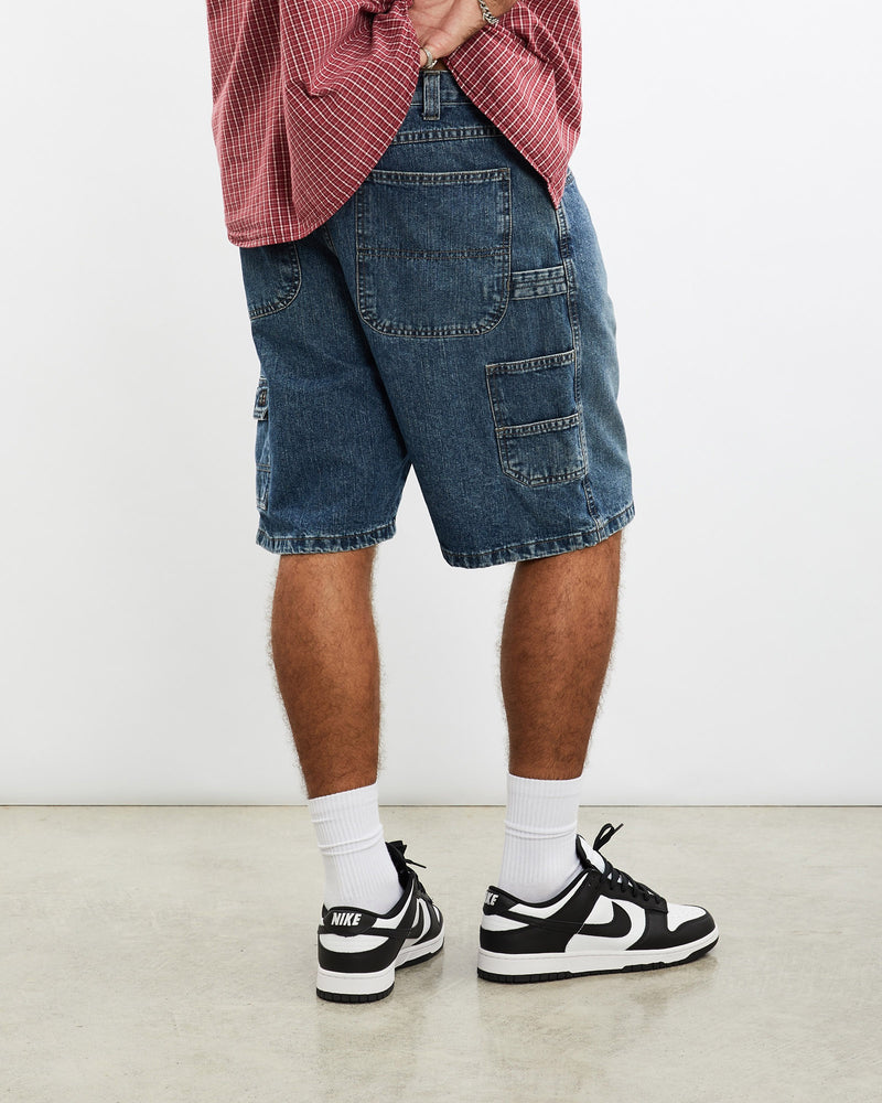Vintage, Wrangler, Denim, Carpenter, Shorts, The Real Deal, size 36", colour Blue, newtown, sydney, australia, thrift store, opshop, preloved, secondhand, sustainable, retro, antique, 70s, 80s, 90s, 2000s, 00s, fashion, clothing, streetwear, trendy, garment, style, boutique, store, shop, archive, sale, cheap, best, top, Shorts