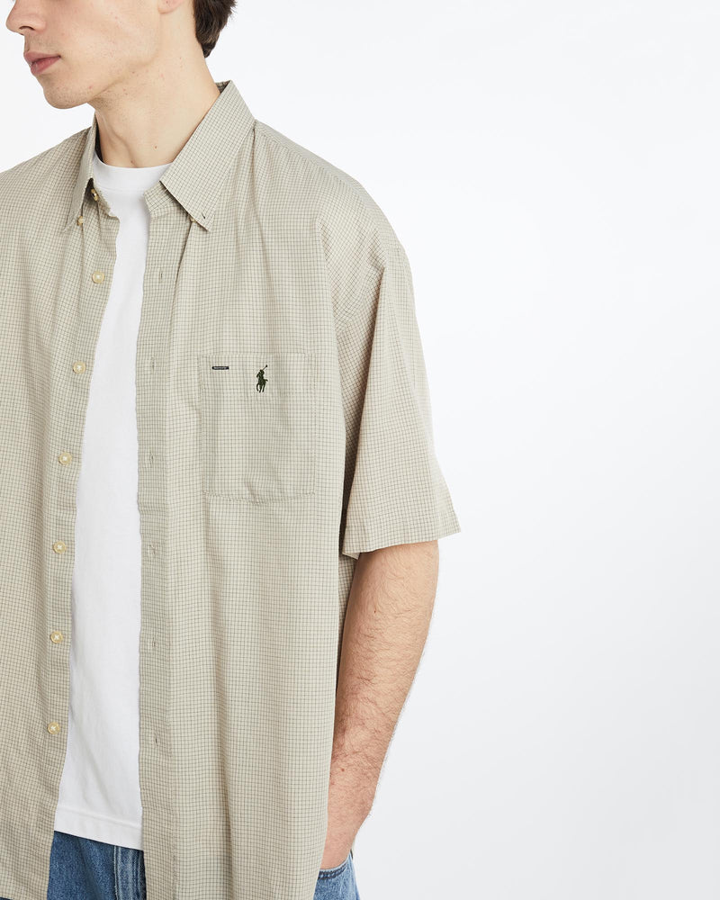 Vintage, 90s, Polo, Ralph, Lauren, Short, Sleeve, Button, Up, Shirt, The Real Deal, size extra large, colour Beige, newtown, sydney, australia, thrift store, opshop, preloved, secondhand, sustainable, retro, antique, 70s, 80s, 90s, 2000s, 00s, fashion, clothing, streetwear, trendy, garment, style, boutique, store, shop, archive, sale, cheap, best, top, Shirts