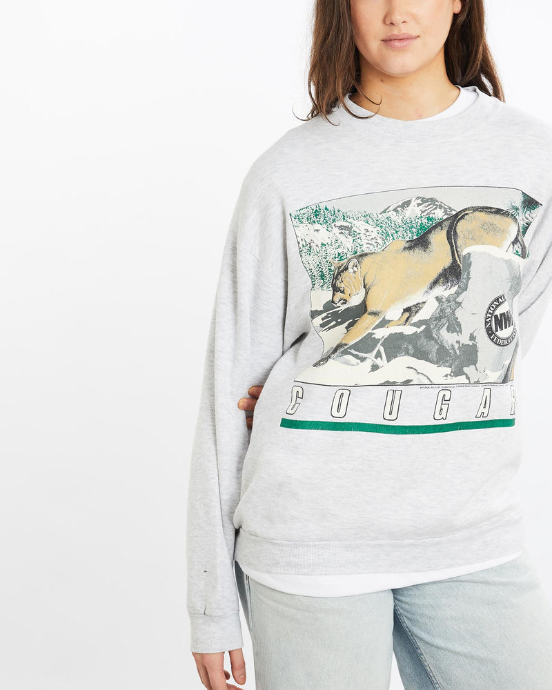 Vintage, 90s, NWF, Cougar, Wildlife, Sweatshirt, The Real Deal, size medium, colour Grey, newtown, sydney, australia, thrift store, opshop, preloved, secondhand, sustainable, retro, antique, 70s, 80s, 90s, 2000s, 00s, fashion, clothing, streetwear, trendy, garment, style, boutique, store, shop, archive, sale, cheap, best, top, Sweats and hoodies