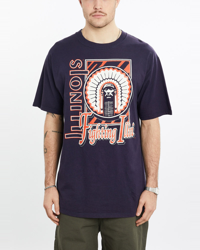 Vintage, 90s, NCAA, University, of, Illinois, Fighting, Illini, Tee, The Real Deal, size extra large, colour Navy, newtown, sydney, australia, thrift store, opshop, preloved, secondhand, sustainable, retro, antique, 70s, 80s, 90s, 2000s, 00s, fashion, clothing, streetwear, trendy, garment, style, boutique, store, shop, archive, sale, cheap, best, top, T-Shirts