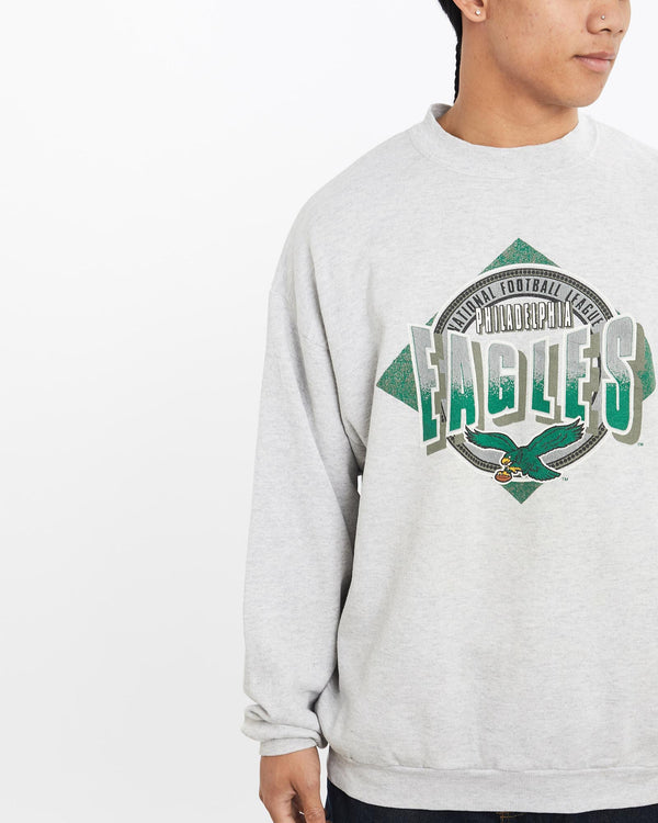 Vintage, 90s, NFL, Philadelphia, Eagles, Sweatshirt, The Real Deal, size large, colour Grey, newtown, sydney, australia, thrift store, opshop, preloved, secondhand, sustainable, retro, antique, 70s, 80s, 90s, 2000s, 00s, fashion, clothing, streetwear, trendy, garment, style, boutique, store, shop, archive, sale, cheap, best, top, Sweats and hoodies
