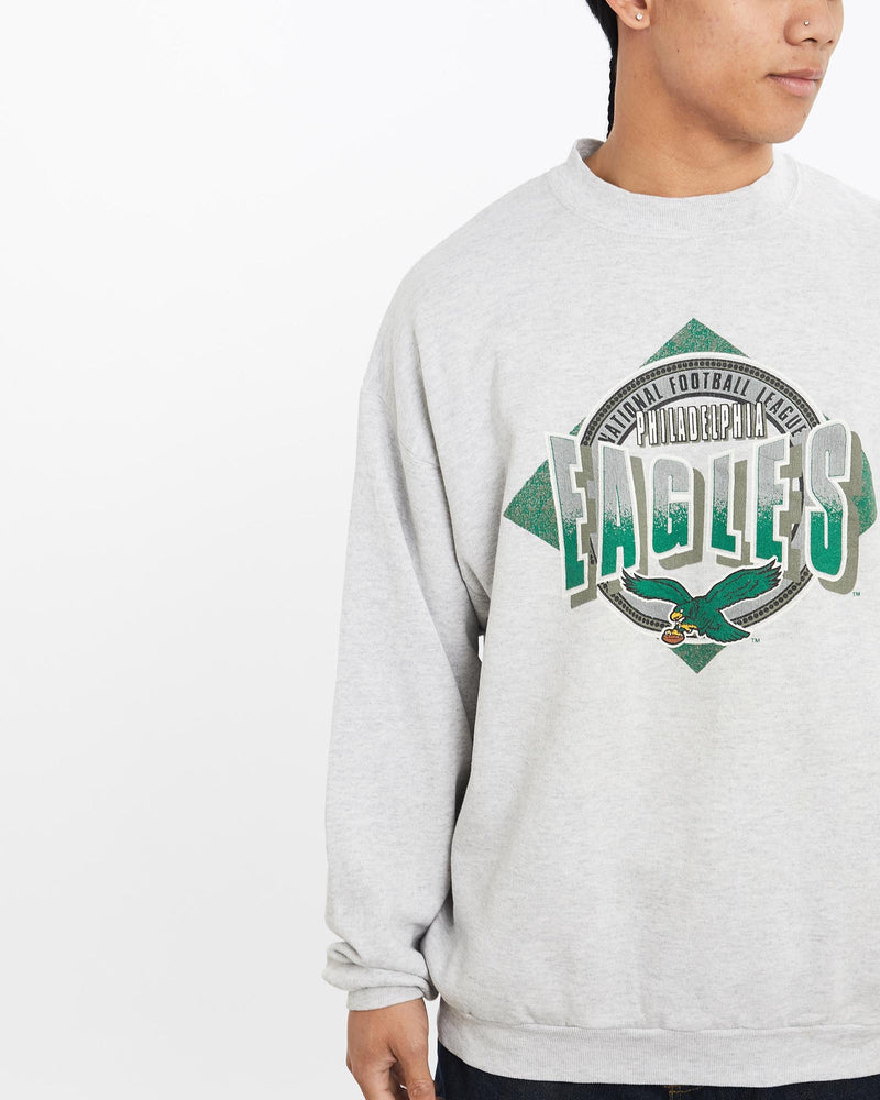 Vintage, 90s, NFL, Philadelphia, Eagles, Sweatshirt, The Real Deal, size large, colour Grey, newtown, sydney, australia, thrift store, opshop, preloved, secondhand, sustainable, retro, antique, 70s, 80s, 90s, 2000s, 00s, fashion, clothing, streetwear, trendy, garment, style, boutique, store, shop, archive, sale, cheap, best, top, Sweats and hoodies